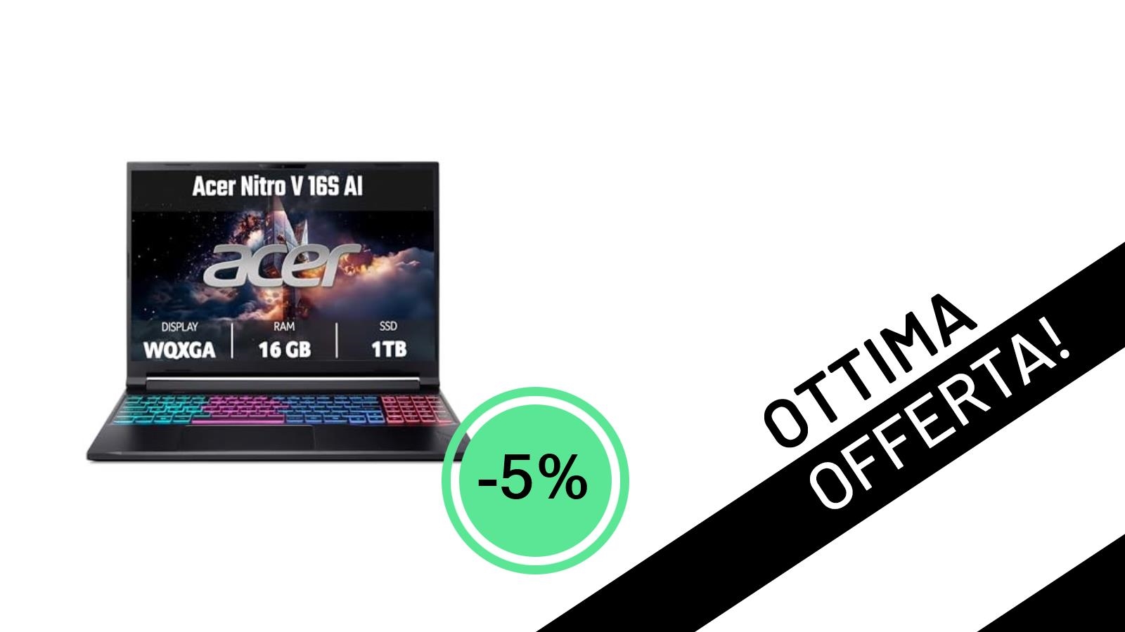 Acer Nitro V 16S AI PC: Il Notebook Gaming con RTX 5070 in Offerta Imperdibile a 1.469,00€!