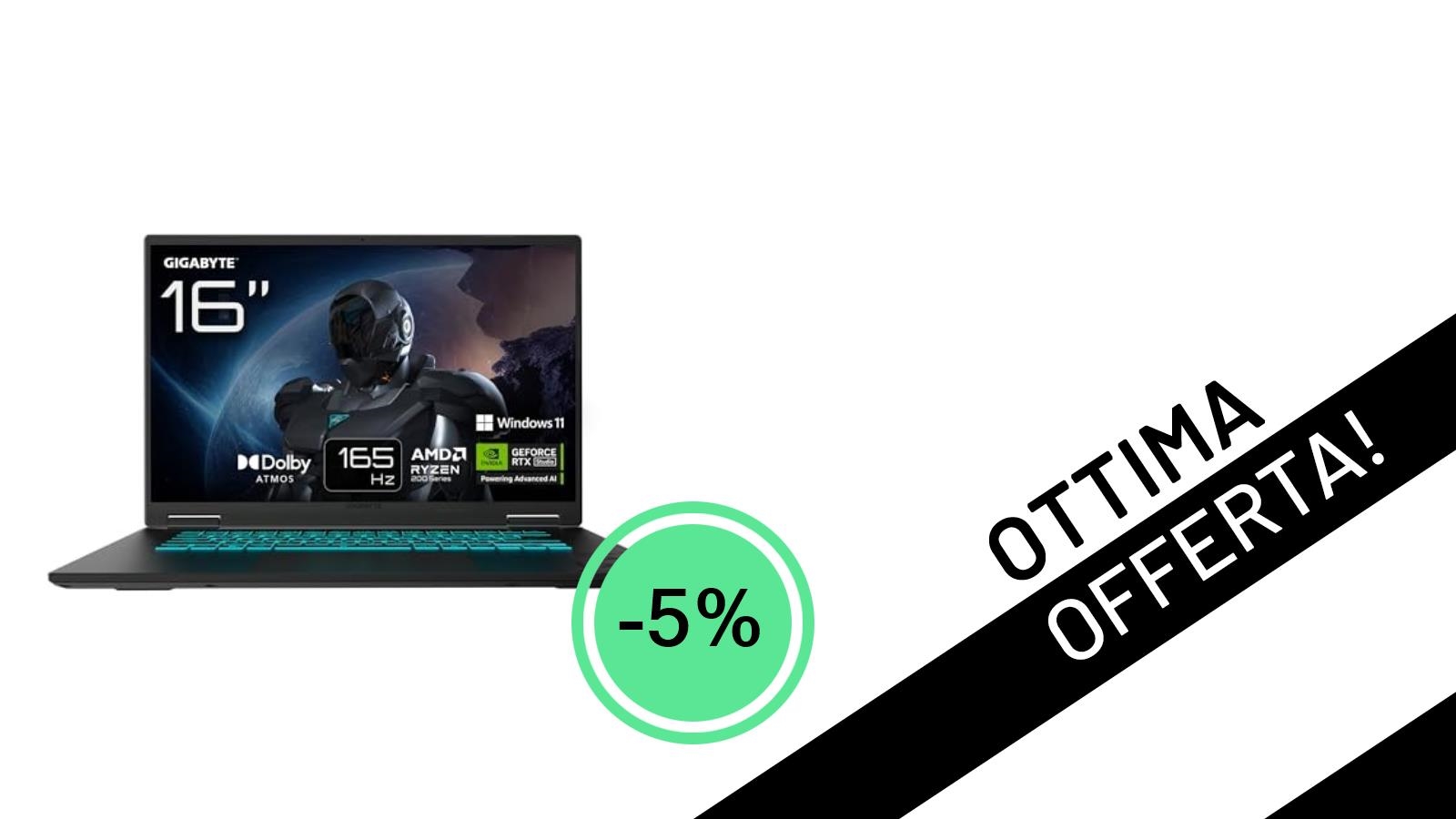 Offerta Shock: Il Notebook Gigabyte GAMING A16 con RTX 5060 Scontato del 5% a Soli 1.149,00€!