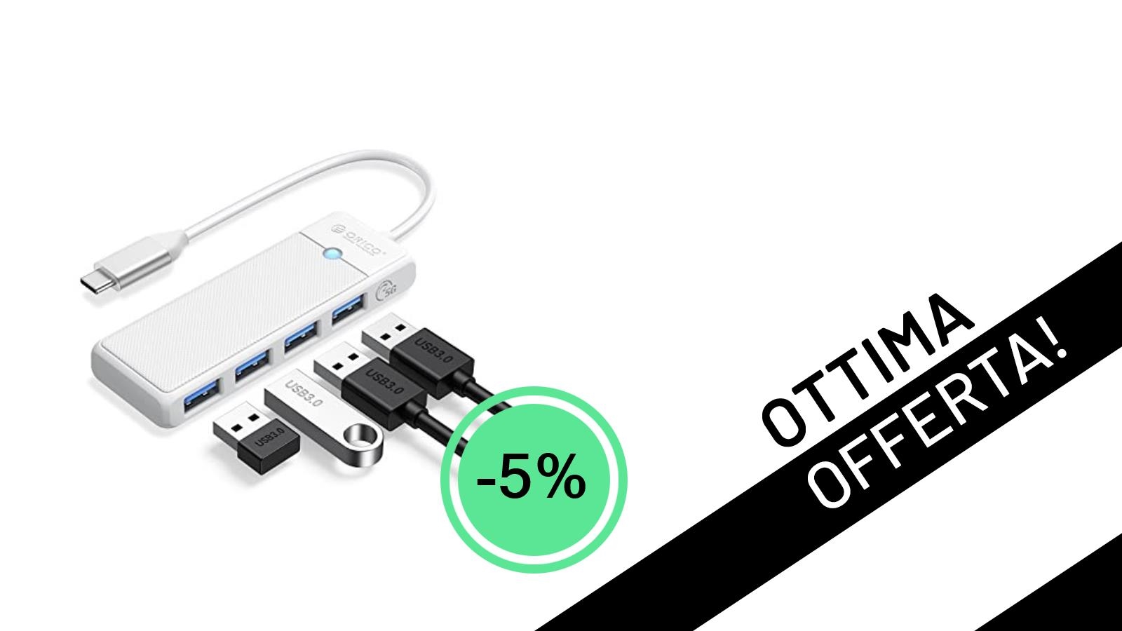 Non perdere l'Hub USB ORICO 4 in 1: espandi le tue porte a soli 7,59€!