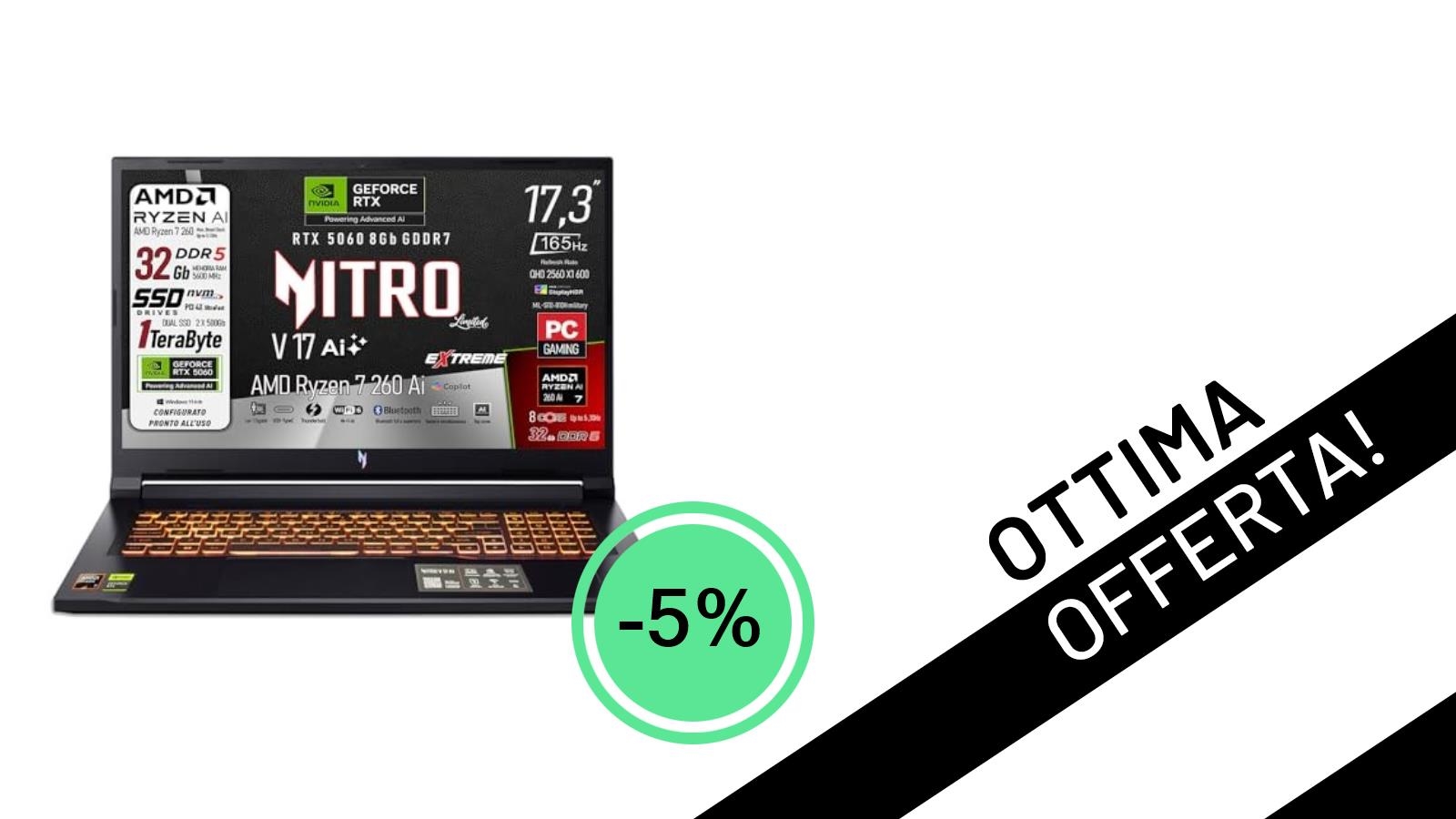 Acer Nitro V17 Ai: Il Notebook Gaming con RTX 5060 e 64GB RAM a un Prezzo Mai Visto!