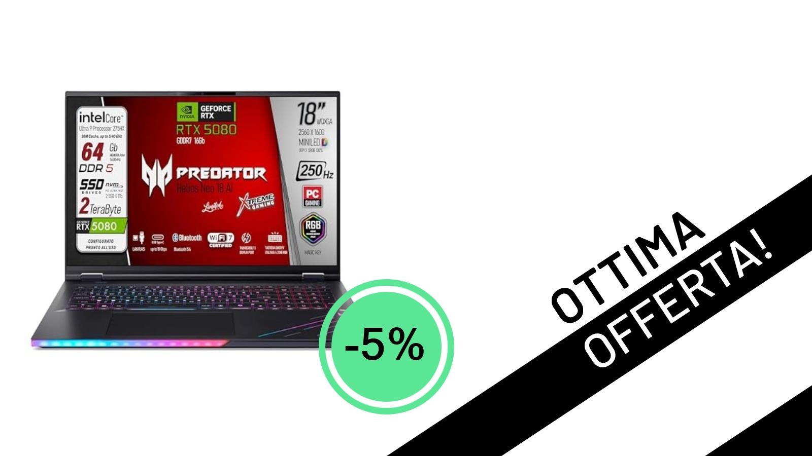 Acer Predator Helios 18 AI: La Potenza Gaming Definitiva Scontata del 5%!