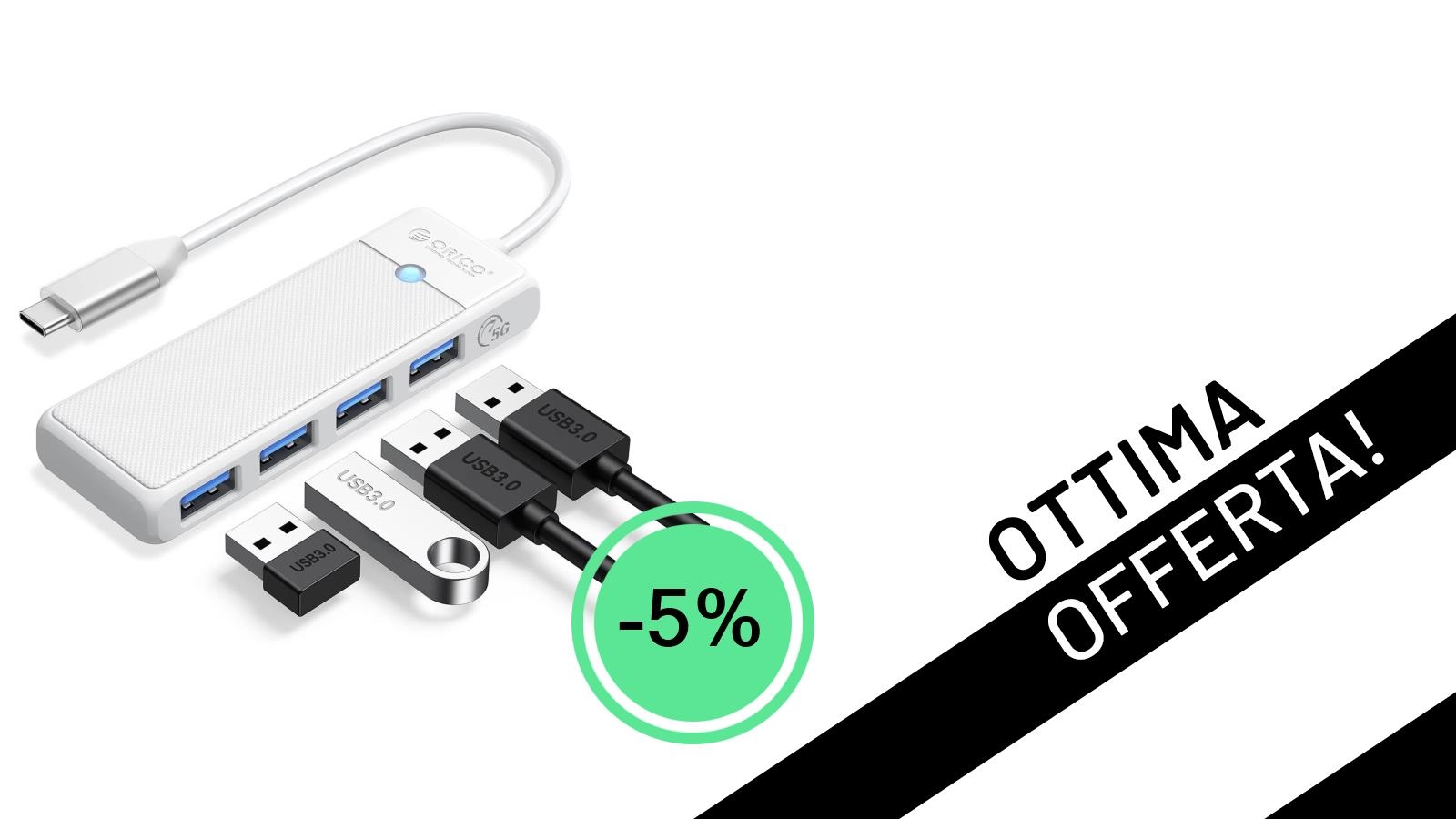Non perdere l'Hub USB ORICO 4 in 1: espandi le tue porte a soli 7,59€!