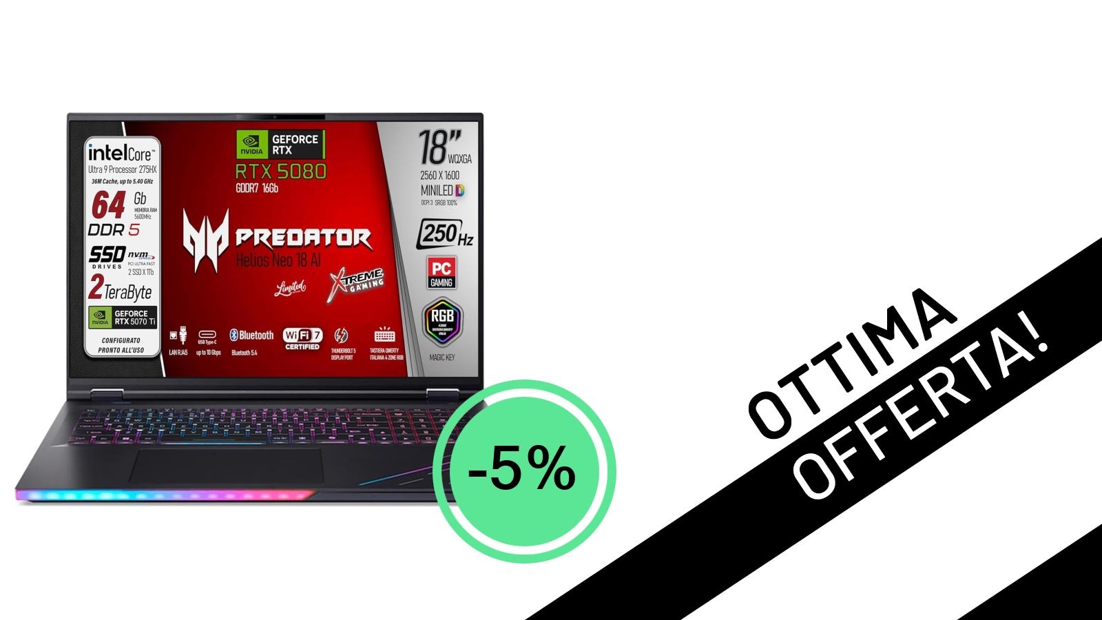 Acer Predator Helios 18 AI: La Potenza Gaming Definitiva Scontata del 5%!