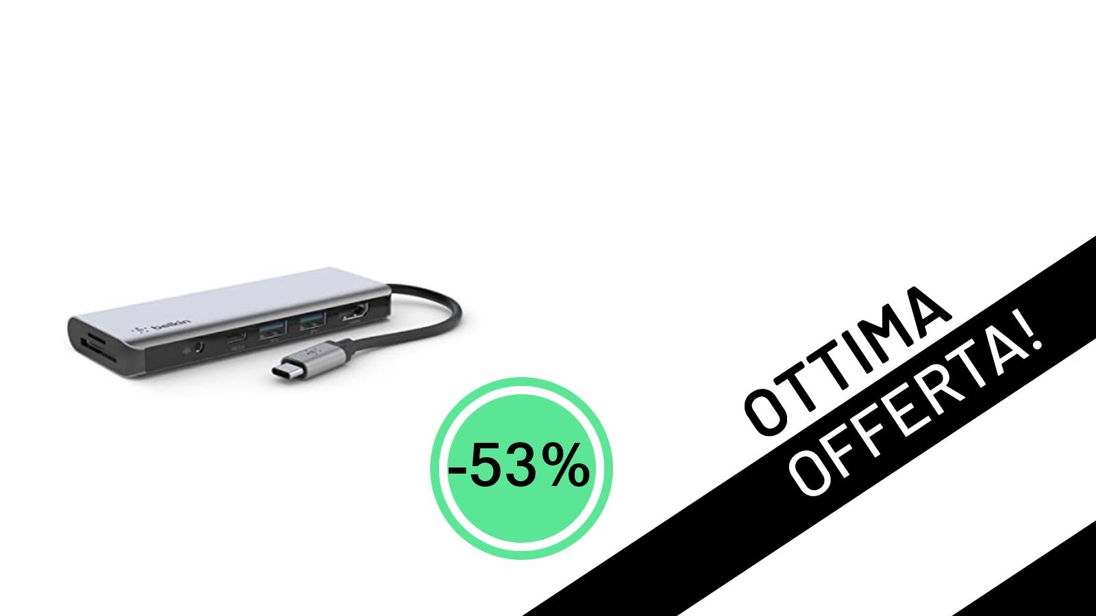Offerta Imperdibile: Il Belkin Hub USB-C 7-in-1 crolla a soli 35,38€ con il 53% di sconto!