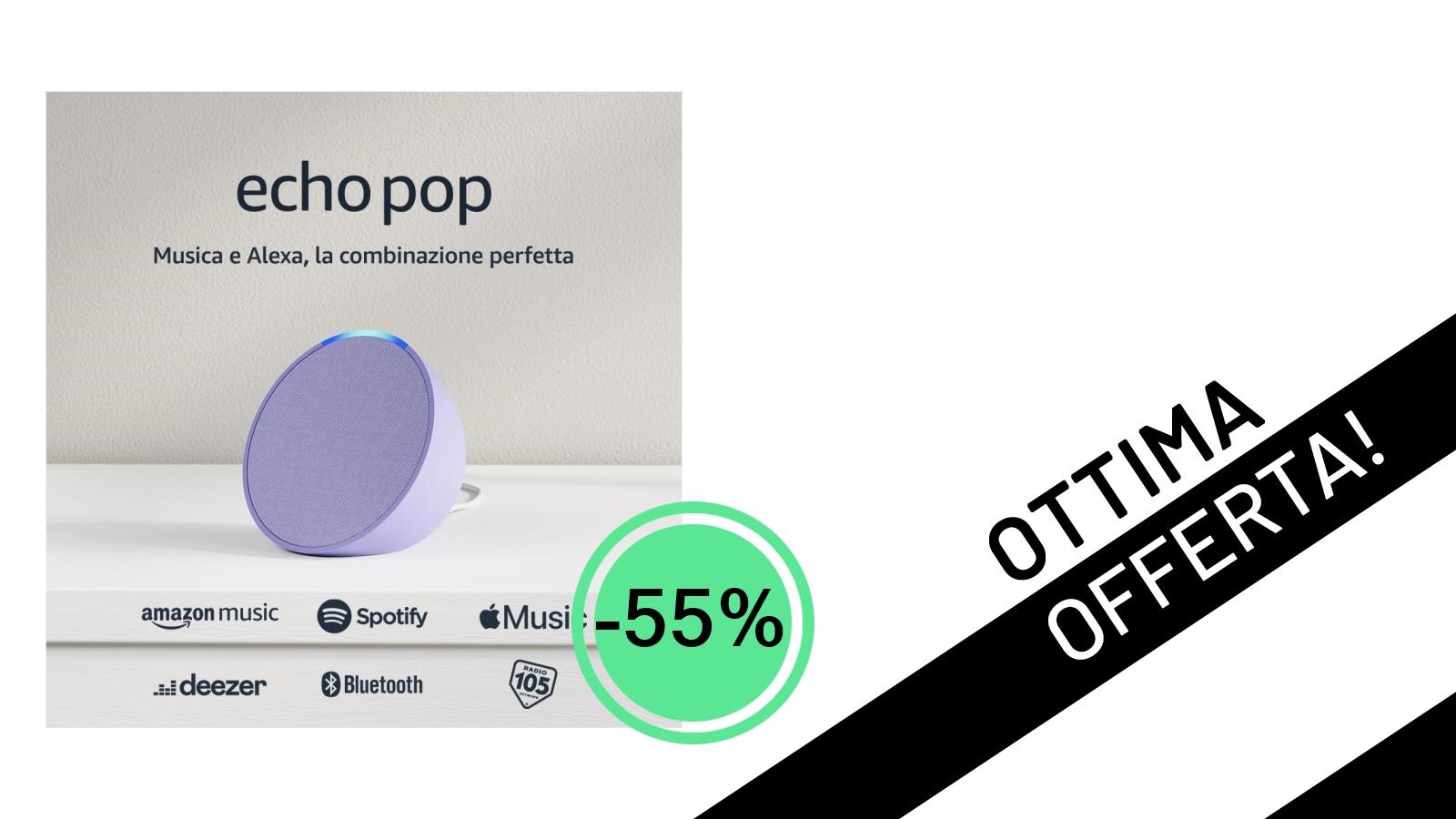 Offerta irripetibile: Echo Pop (Ultimo modello) di Amazon con il 55% di sconto, a soli 24,99€!