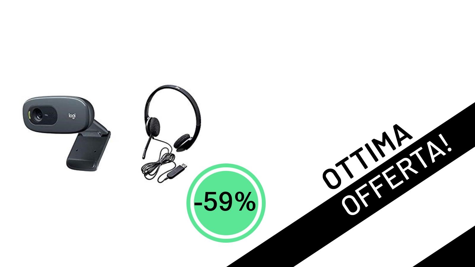 Offerta imperdibile: Il bundle Logitech C270 Webcam HD e Cuffie H340 al -59%!