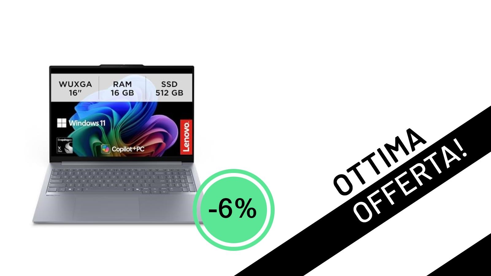 Lenovo ThinkBook 16 G7 QOY: Il Potente Copilot+ PC con Snapdragon X Plus in Offerta a 734€!