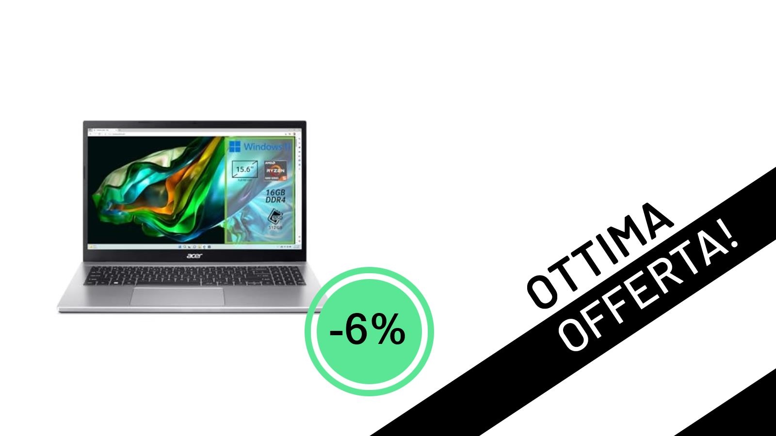 Offerta Pazzesca: L'Acer Aspire 3 con Ryzen 5 e 16GB RAM a soli 449€!