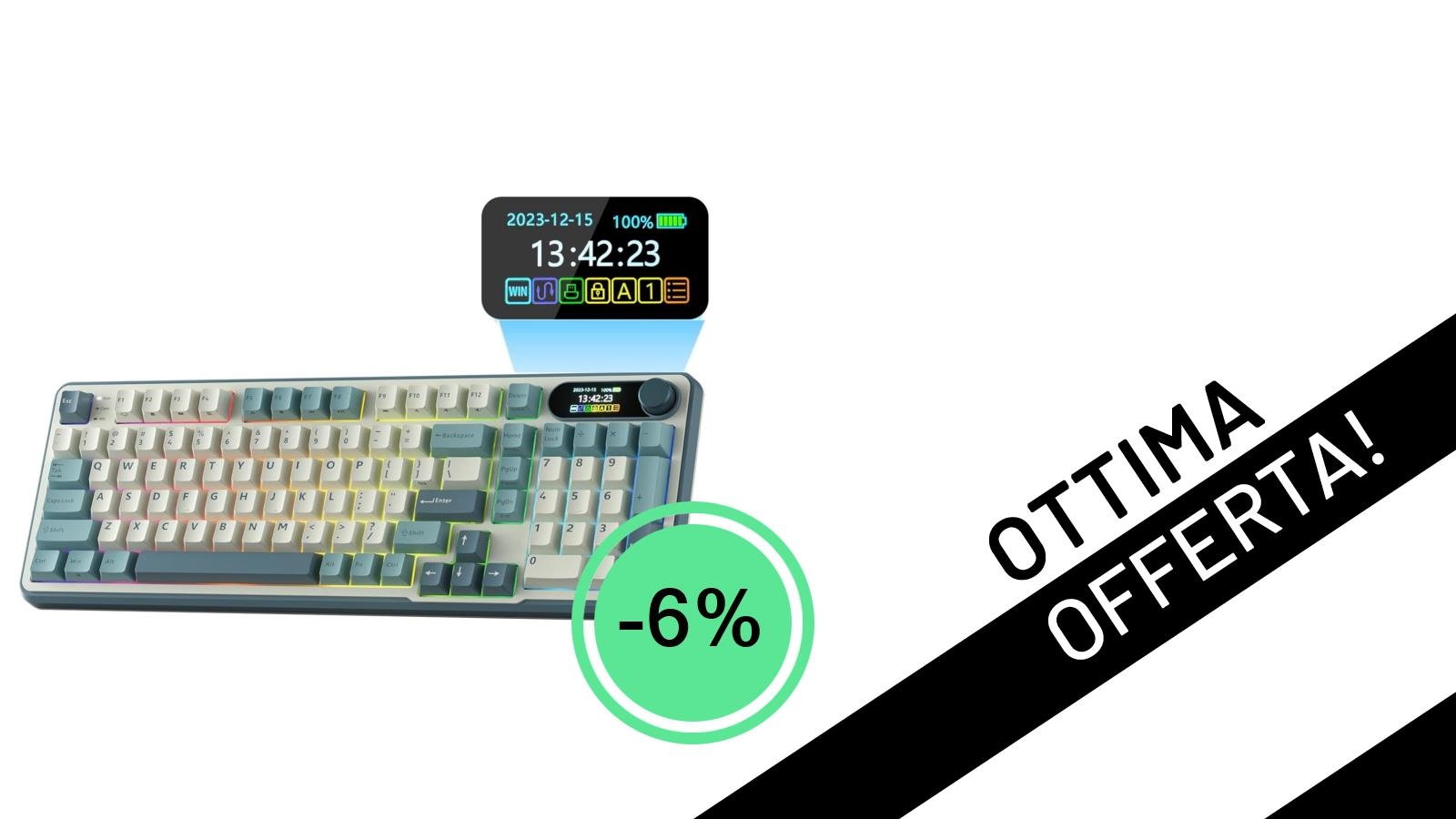 L'offerta imperdibile per la tastiera gaming RK ROYAL KLUDGE S98: display smart e wireless al 96% a soli 104,99€!