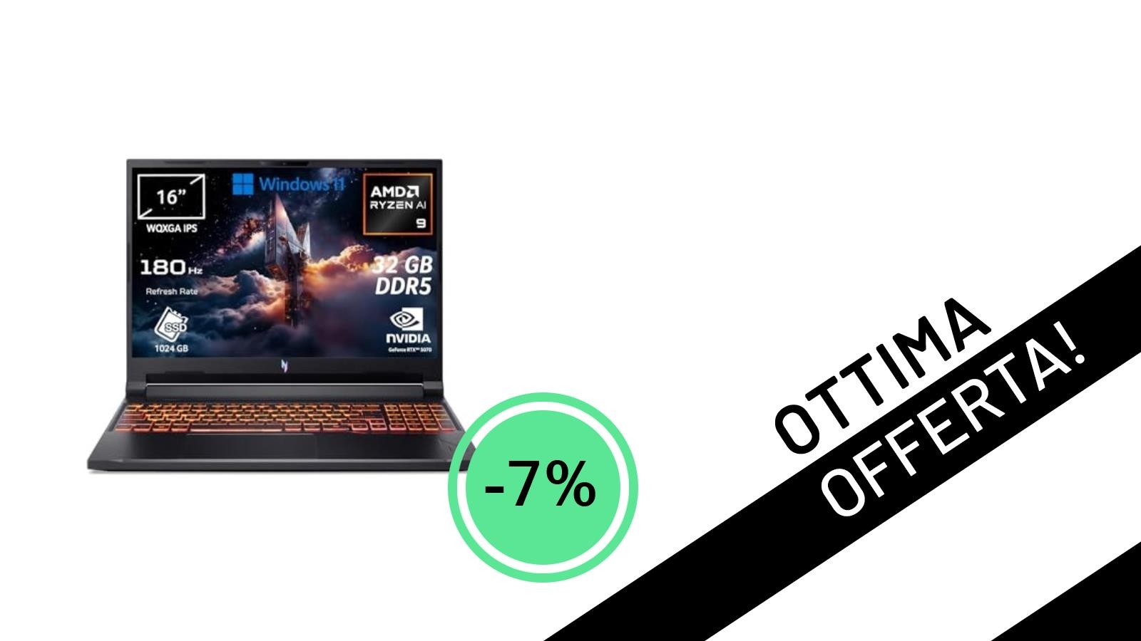 Acer Nitro V 16 AI: Il Notebook Gaming con RTX 5070 e AI al Prezzo Minimo Storico con il -7%