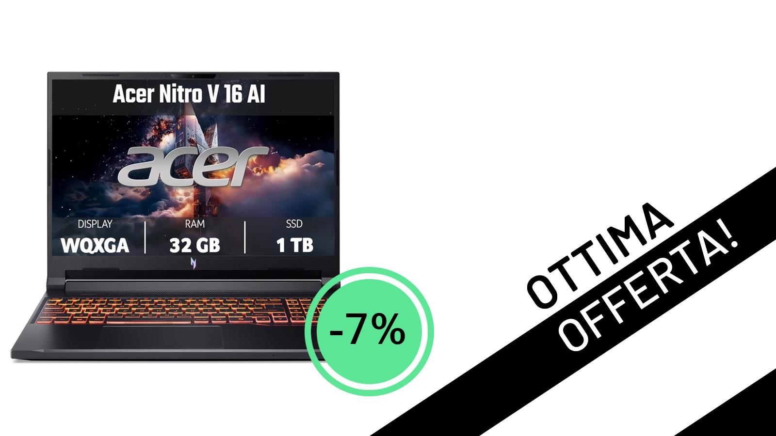 Acer Nitro V 16 AI: Il Notebook Gaming con RTX 5070 e AI al Prezzo Minimo Storico con il -7%